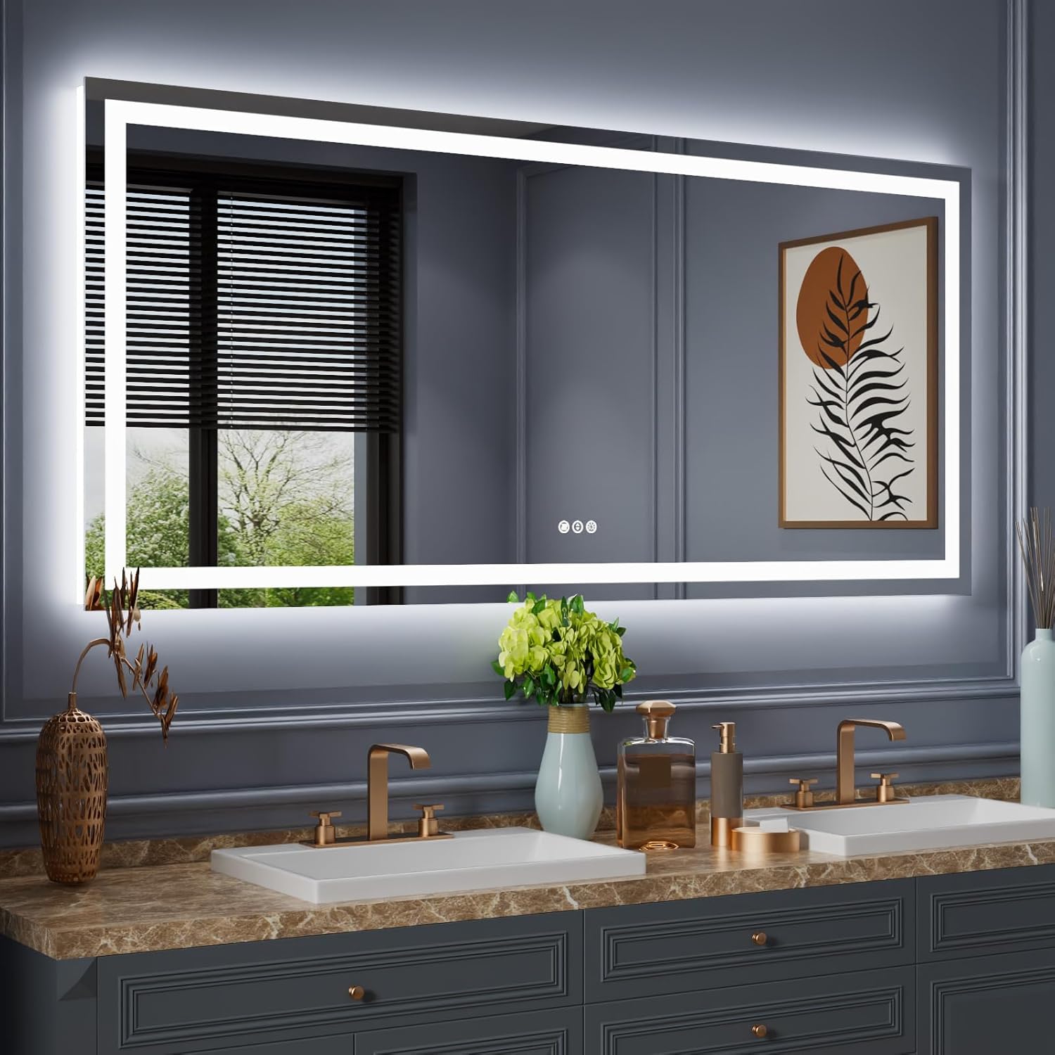 Amorho LED Bathroom Mirror 40"X32" with Front and Backlit, Stepless Dimmable Wall Mirrors with Anti-Fog, Shatter-Proof, Memory, 3 Colors, Double LED Vanity Mirror (Horizontal/Vertical)