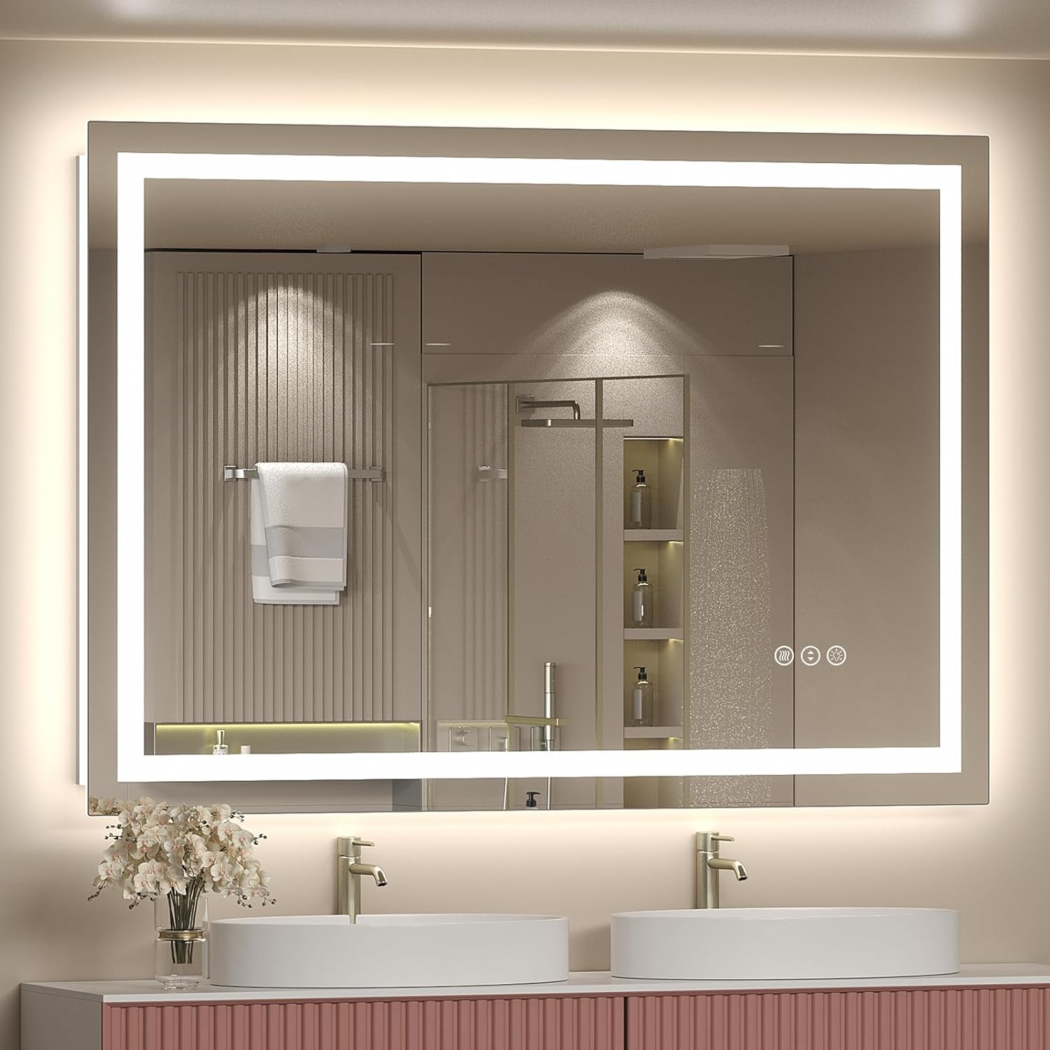 LED Lighted Mirror 66x36 for Bathroom Wall Mounted, Dimmable Vanity Mirror with Lights, Anti-Fog, ETL Listed (Backlit and Front Lighted)