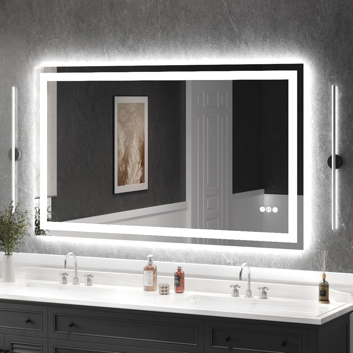 USHOWER LED Bathroom Mirror 24x32 Inch Tempered Glass - Frameless LED Backlit Lighted Mirror for Bathroom Vanity with Anti-Fog, 3 Colors Dimmable, Memory Function, Wall-Mounted