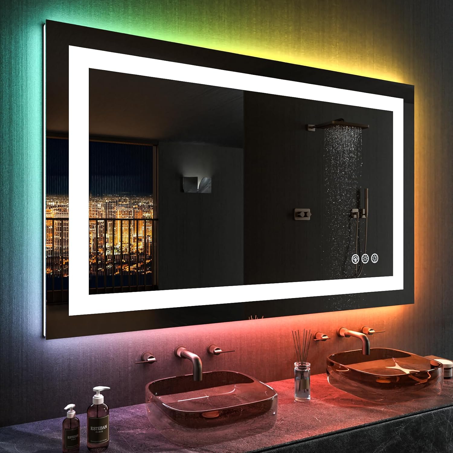 LOAAO 40X32 LED Bathroom Mirror with Lights, Anti-Fog, Dimmable, Backlit + Front Lit, Lighted Bathroom Vanity Mirror for Wall, Memory Function, Waterproof, Tempered Glass