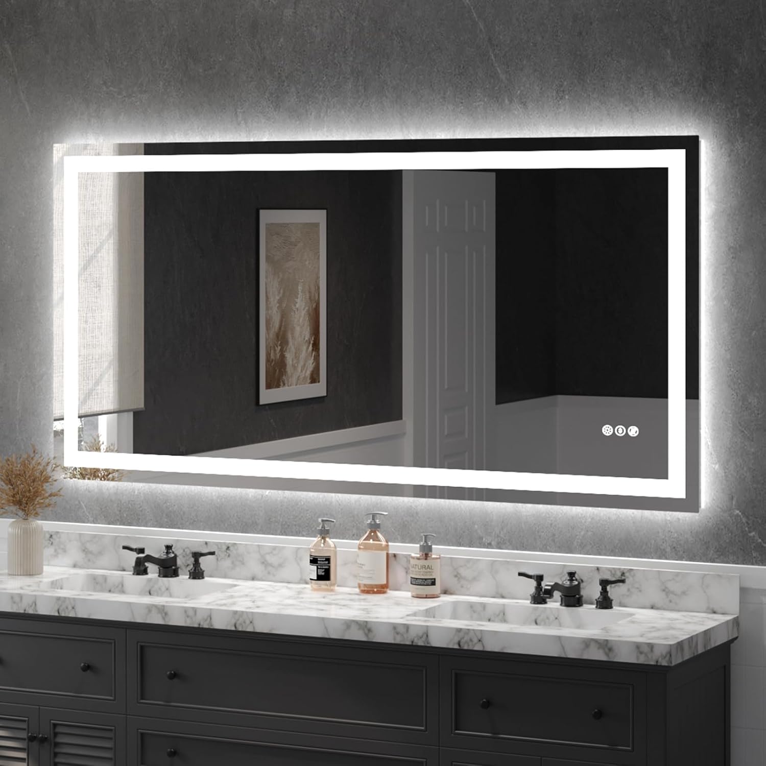 USHOWER LED Bathroom Mirror 24x32 Inch Tempered Glass - Frameless LED Backlit Lighted Mirror for Bathroom Vanity with Anti-Fog, 3 Colors Dimmable, Memory Function, Wall-Mounted