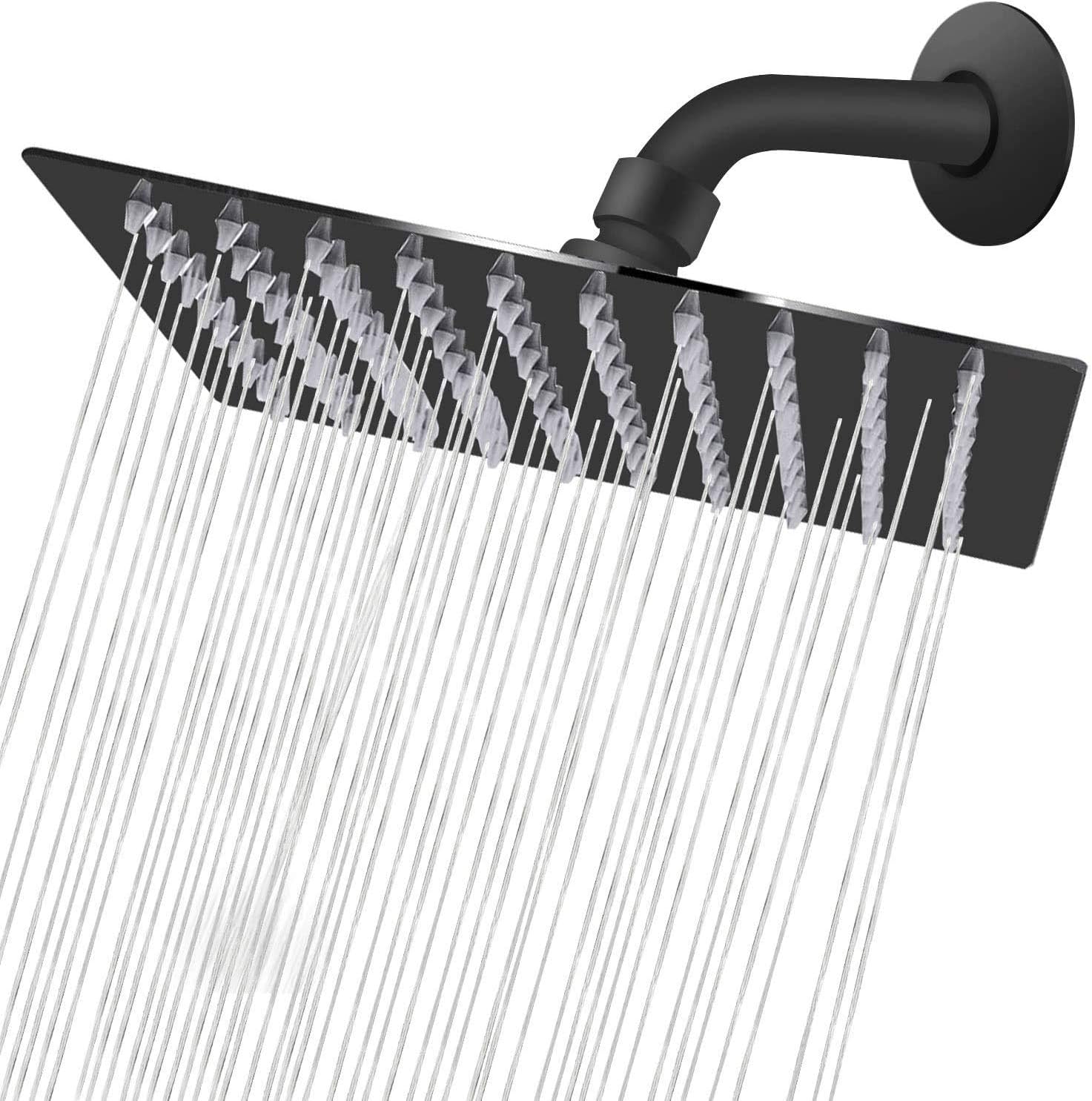 NearMoon Rain Shower Head, High Flow Stainless Steel Square Rainfall Shower, Waterfall Bath Shower Body Covering, Ceiling or Wall Mount (12 Inch, Matte Black)