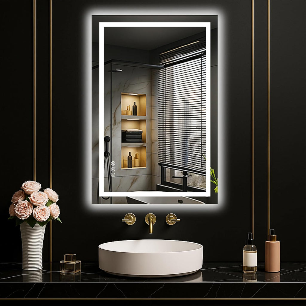 LOAAO 40X32 LED Bathroom Mirror with Lights, Anti-Fog, Dimmable, Backlit + Front Lit, Lighted Bathroom Vanity Mirror for Wall, Memory Function, Waterproof, Tempered Glass