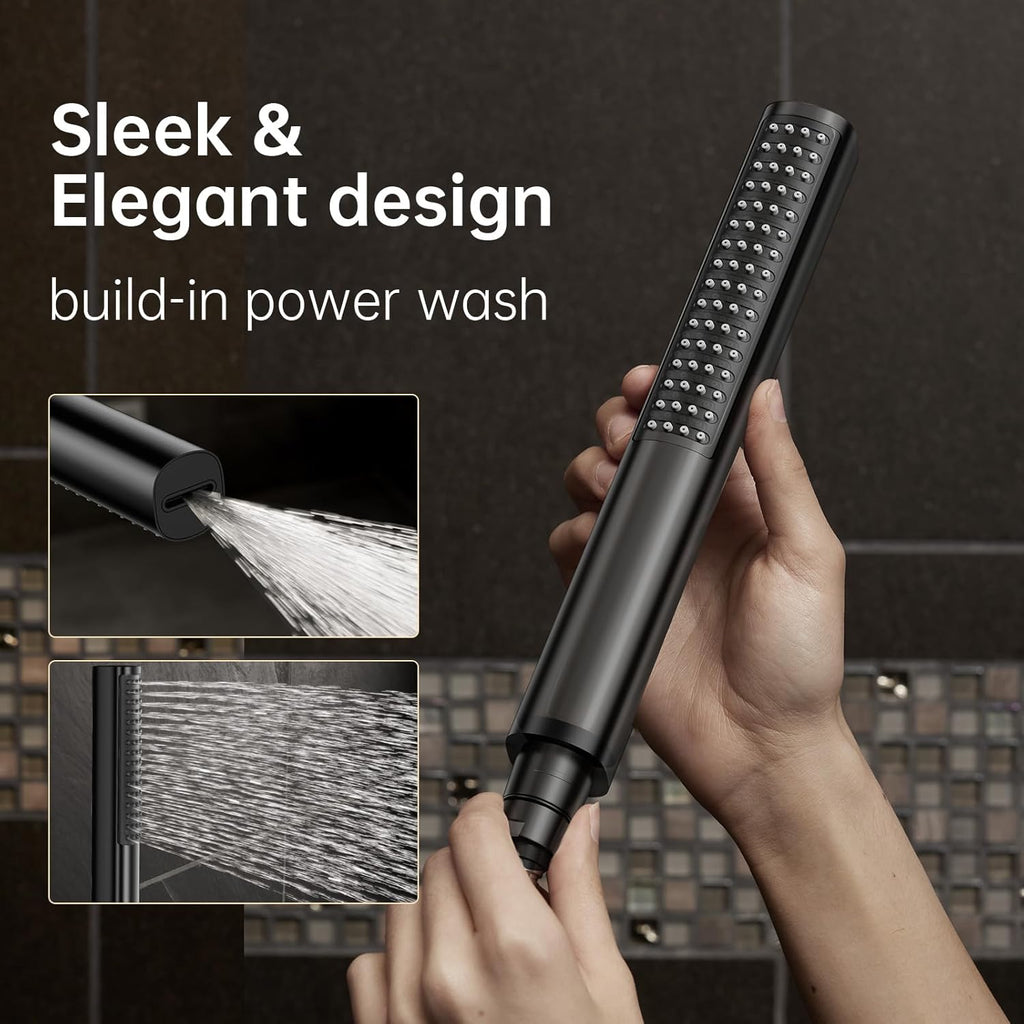 Veken 10" Luxurious All Metal Rain Shower Head with Handheld Spray Combo, High Pressure Rainfall Square Shower Heads with Extension Arm, Wide Dual Showerhead, Bathroom Accessories, Matte Black