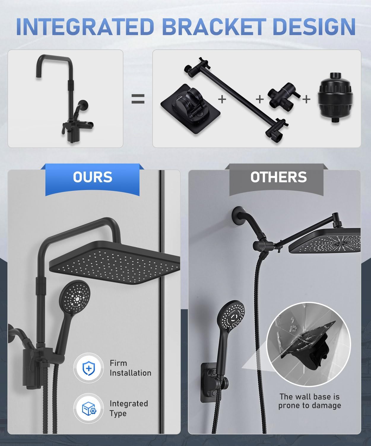 Filtered Shower Head with Handheld Spray Combo,12 inch High Pressure Rainfall Shower Head with Adjustable Slide Bar,Dual Rainfall Showerhead,Bathroom Accessories,Black