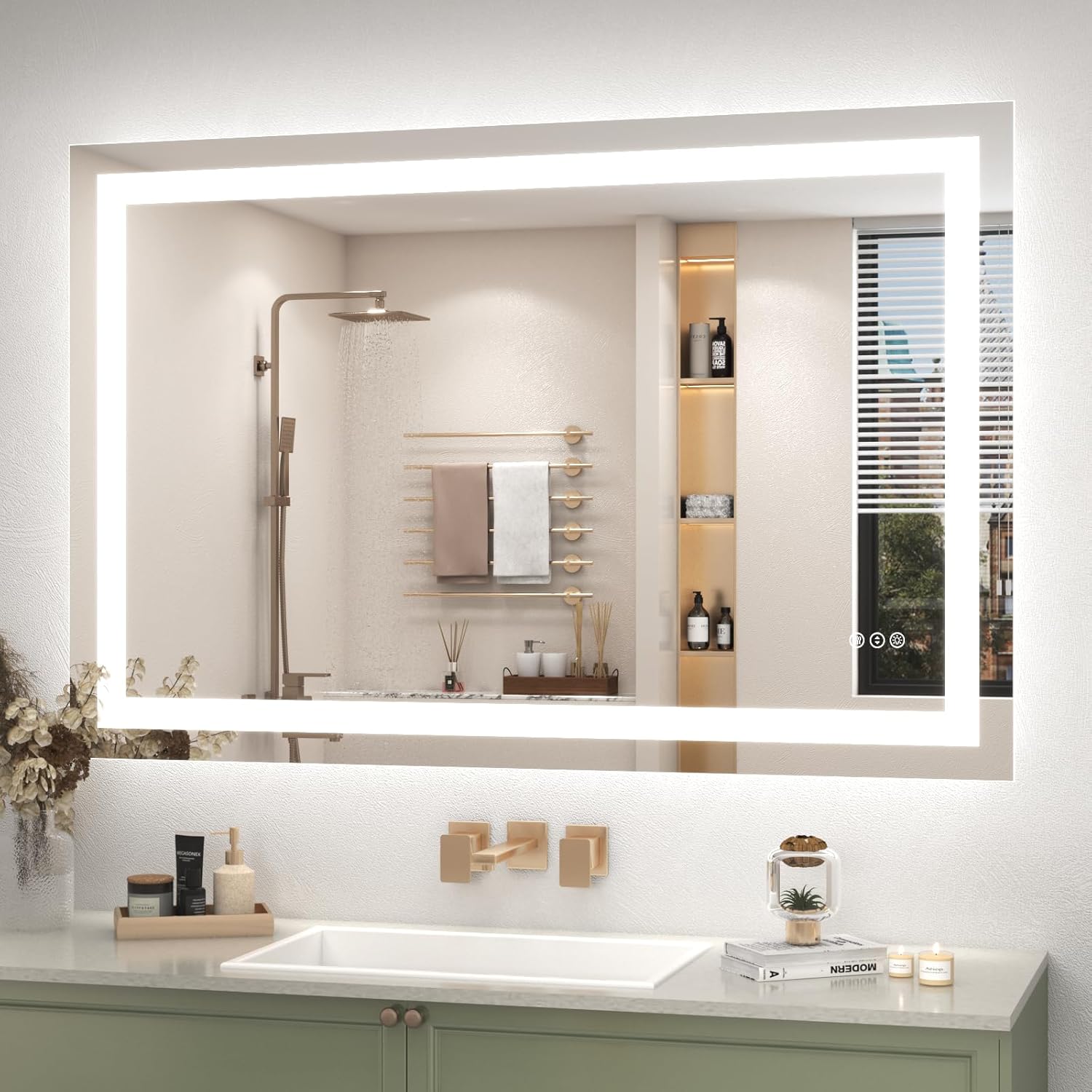 LED Lighted Mirror 66x36 for Bathroom Wall Mounted, Dimmable Vanity Mirror with Lights, Anti-Fog, ETL Listed (Backlit and Front Lighted)