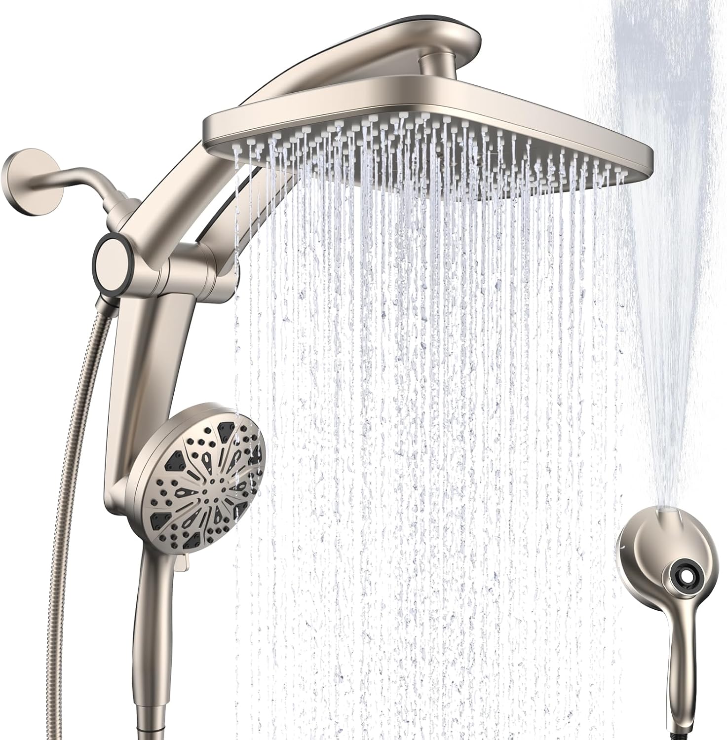 Rain Shower Head with filtered Handheld High Pressure rainfall Shower Heads with Handheld Spray Combo Adjustable one-piece stand daul shower head Built-in Magnetic Docking and Power Jets