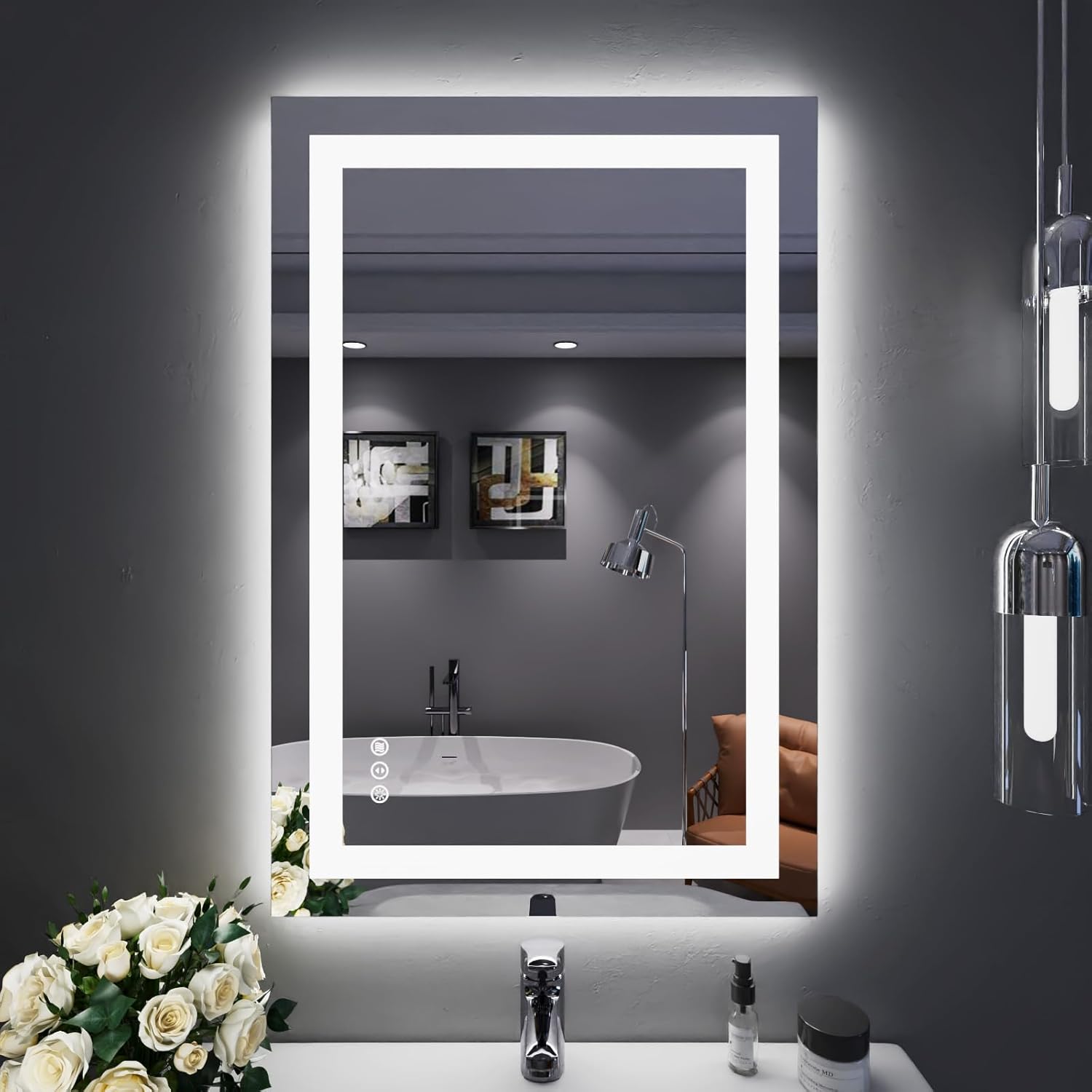 LOAAO 20X28 LED Bathroom Mirror with Lights, Anti-Fog, Dimmable, Backlit + Front Lit, Lighted Bathroom Vanity Mirror for Wall, Memory Function, Tempered Glass, Shatter-Proof, ETL Listed