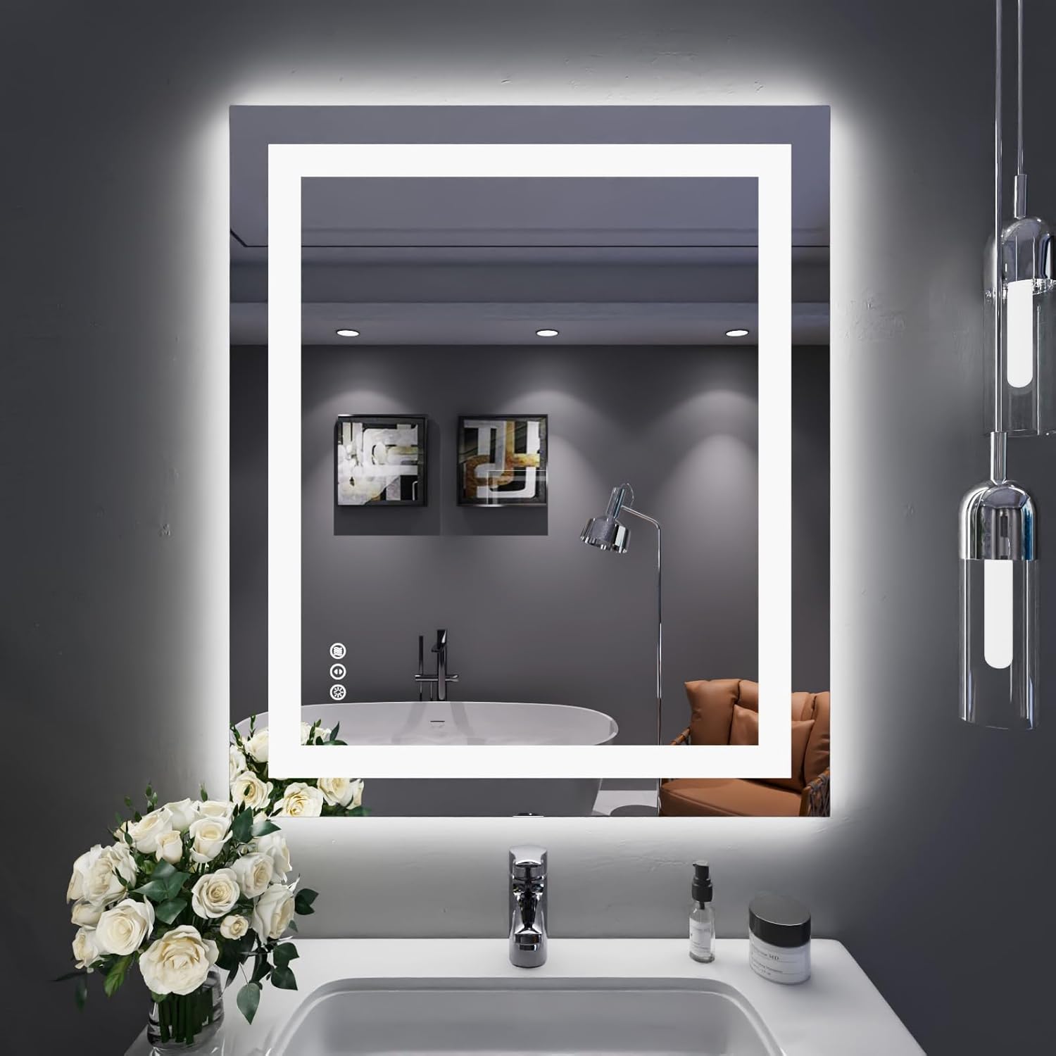 LOAAO 20X28 LED Bathroom Mirror with Lights, Anti-Fog, Dimmable, Backlit + Front Lit, Lighted Bathroom Vanity Mirror for Wall, Memory Function, Tempered Glass, Shatter-Proof, ETL Listed