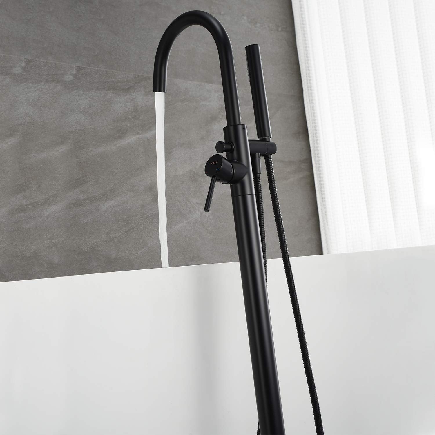 Freestanding Bathtub Faucet Tub Filler Faucets Black Single Handle Floor Mounted with Handheld Shower