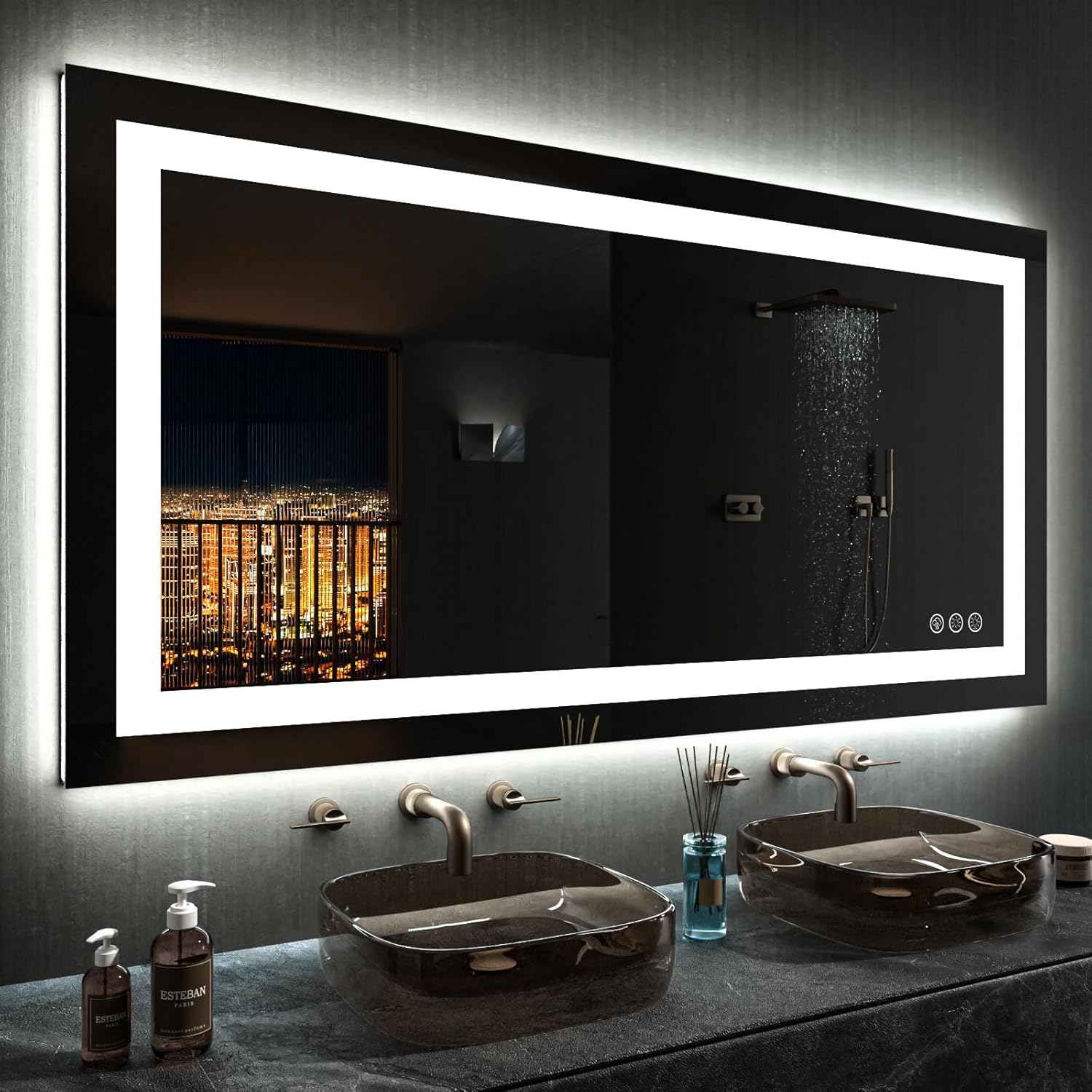 LOAAO 40X32 LED Bathroom Mirror with Lights, Anti-Fog, Dimmable, Backlit + Front Lit, Lighted Bathroom Vanity Mirror for Wall, Memory Function, Waterproof, Tempered Glass