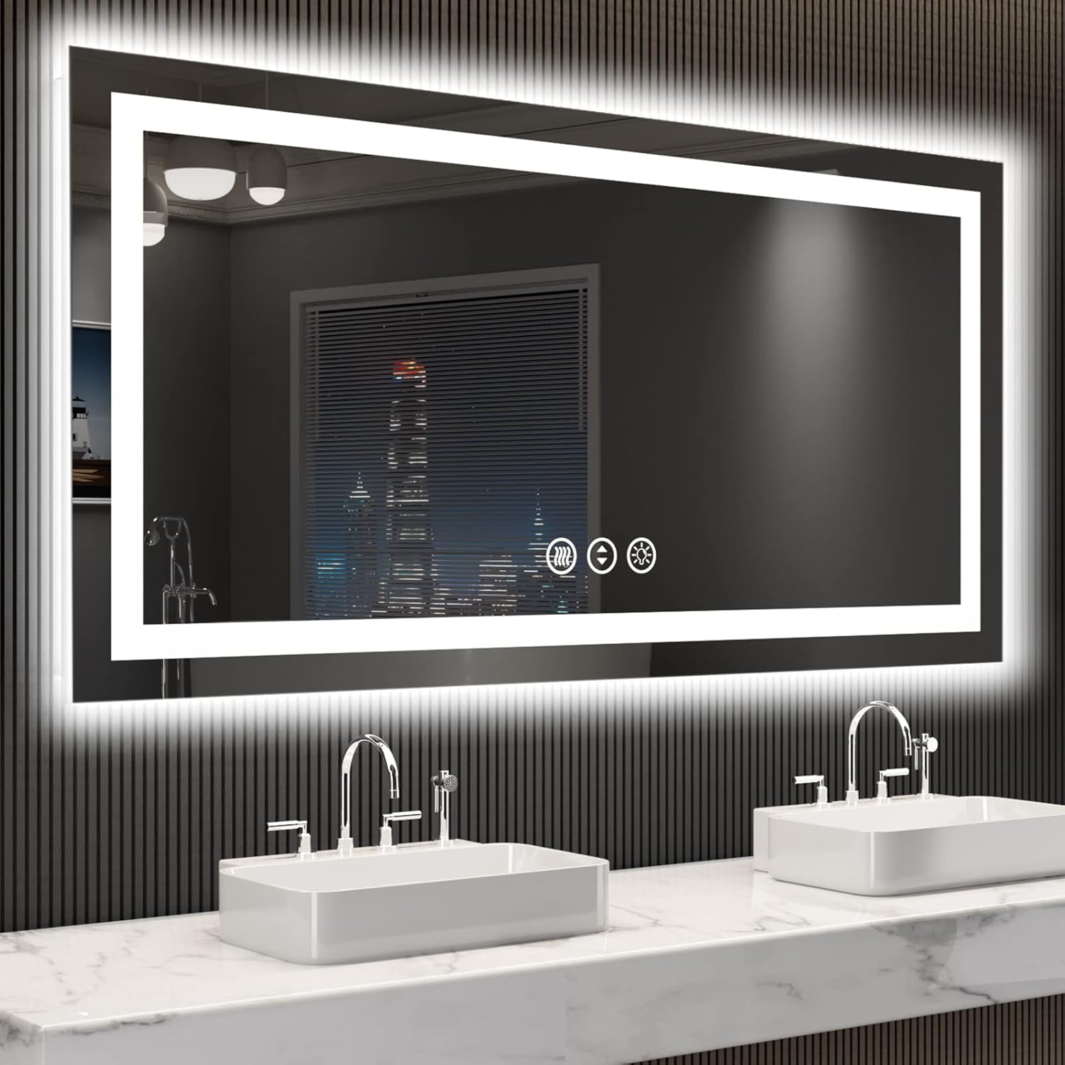 LOAAO 40X32 LED Bathroom Mirror with Lights, Anti-Fog, Dimmable, Backlit + Front Lit, Lighted Bathroom Vanity Mirror for Wall, Memory Function, Waterproof, Tempered Glass