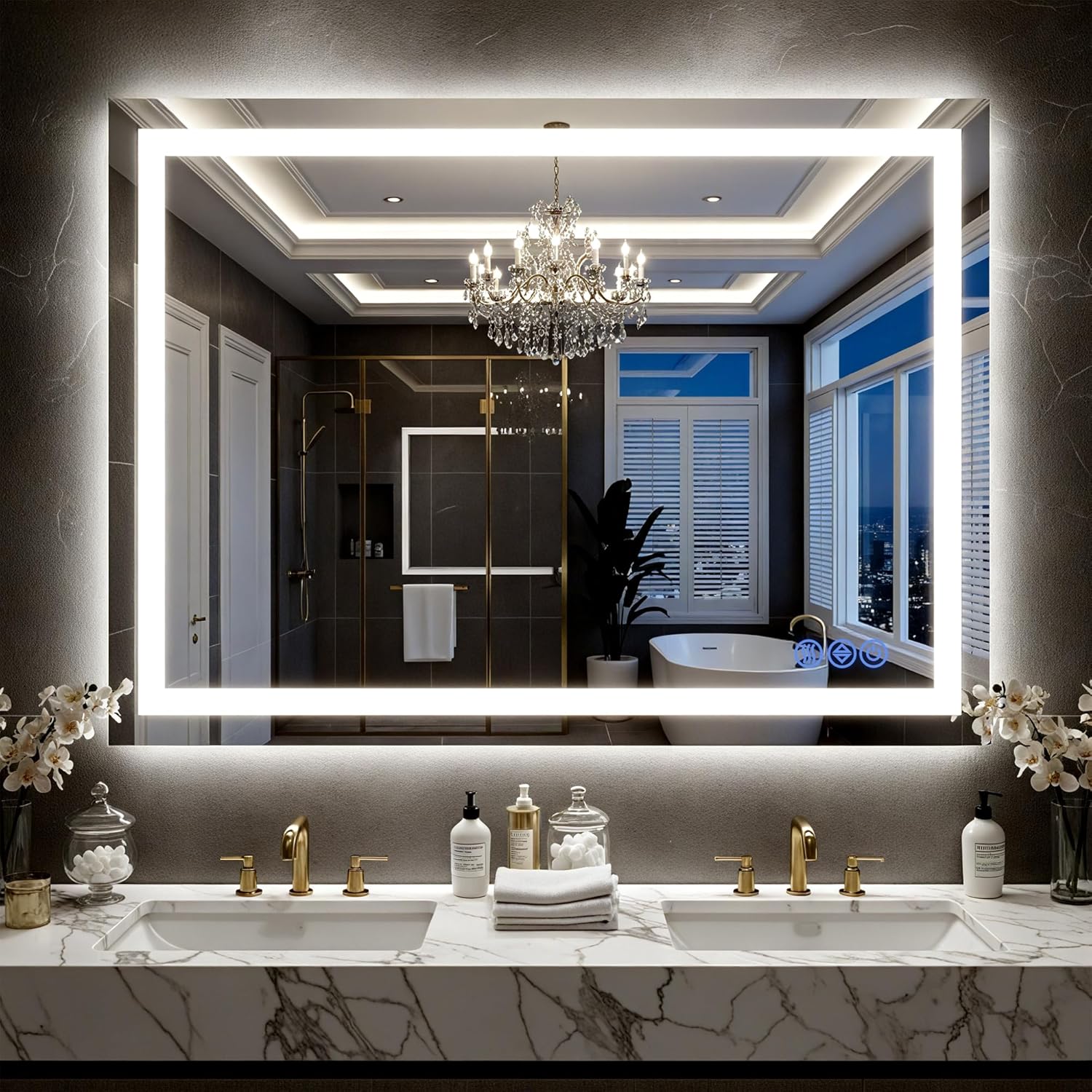 LED Bathroom Mirror with Lights 24"x36", Wall-Mounted Vanity Mirrors Front & Backlit Separate Light Control Stepless Dimmable Anti-Fog Memory 3 Color Temperatures Shatter-Proof Tempered Glass