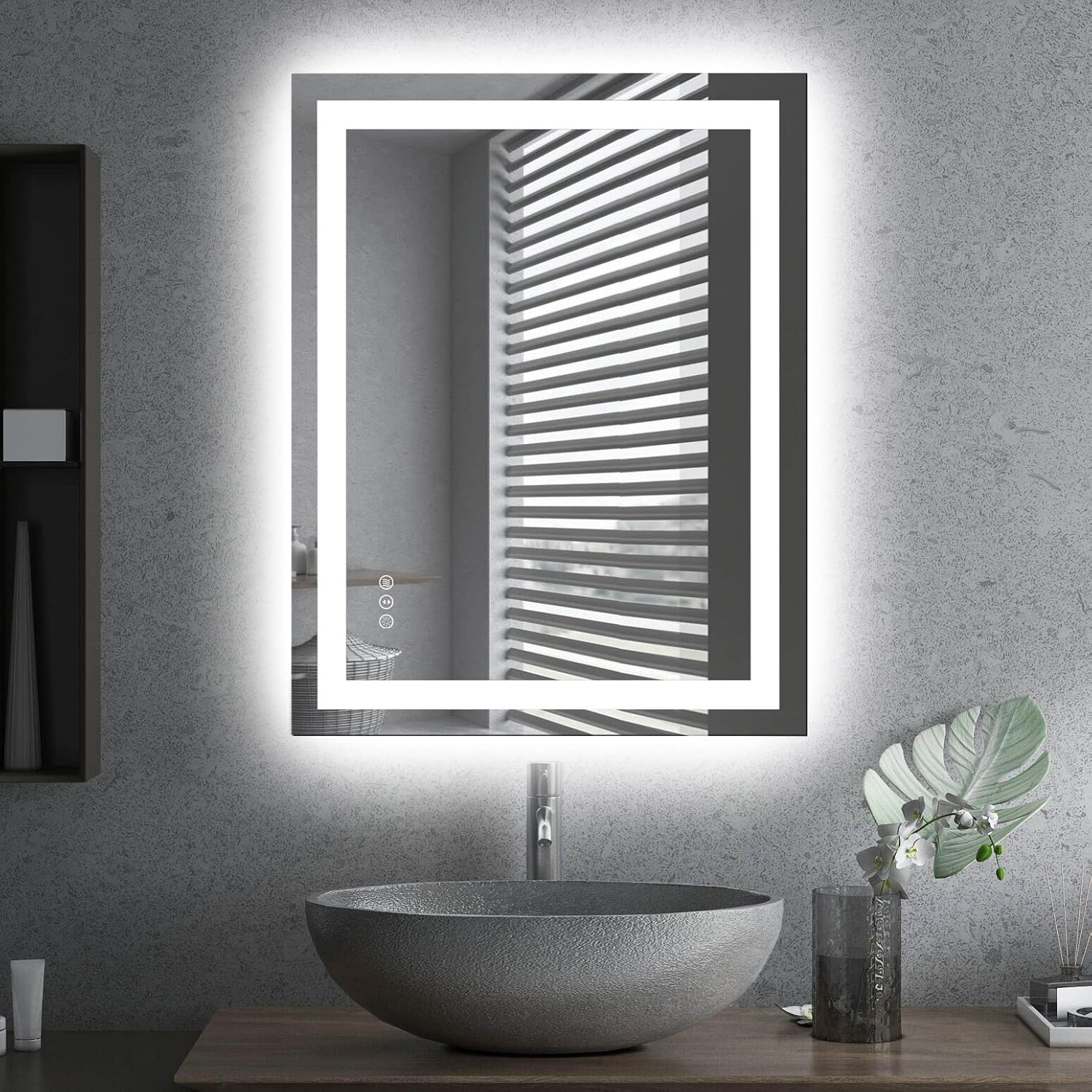 Amorho LED Bathroom Mirror 40"X32" with Front and Backlit, Stepless Dimmable Wall Mirrors with Anti-Fog, Shatter-Proof, Memory, 3 Colors, Double LED Vanity Mirror (Horizontal/Vertical)