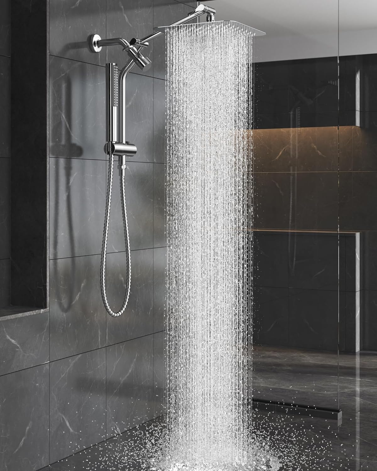 Veken 10" Luxurious All Metal Rain Shower Head with Handheld Spray Combo, High Pressure Rainfall Square Shower Heads with Extension Arm, Wide Dual Showerhead, Bathroom Accessories, Matte Black