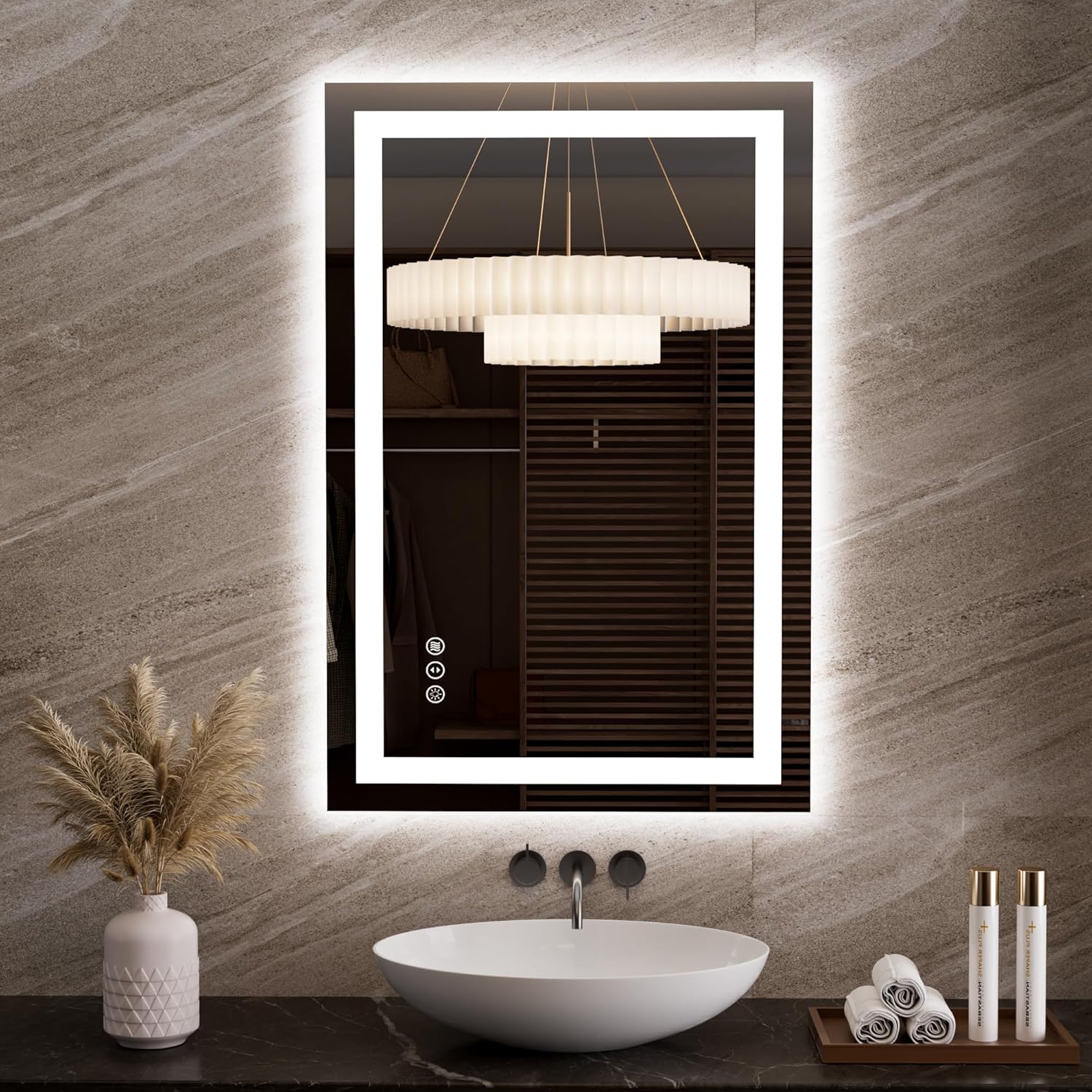LOAAO 40X32 LED Bathroom Mirror with Lights, Anti-Fog, Dimmable, Backlit + Front Lit, Lighted Bathroom Vanity Mirror for Wall, Memory Function, Waterproof, Tempered Glass