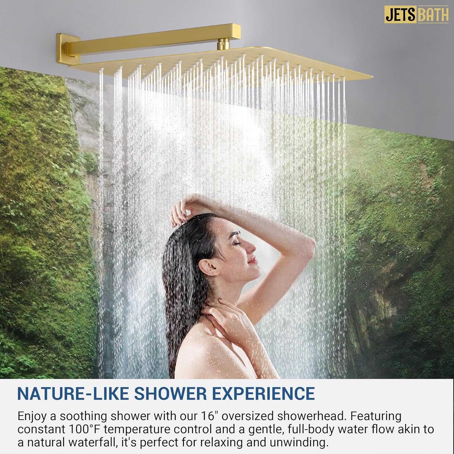 16” Thermostatic Rain Shower System with 6 Body Jets & 16-Inch Rainfall Shower Head, JetsBath Full Body Shower Faucet Sets with Valve & Handheld, Brushed Gold Luxury Wall Mount Shower Faucet Set
