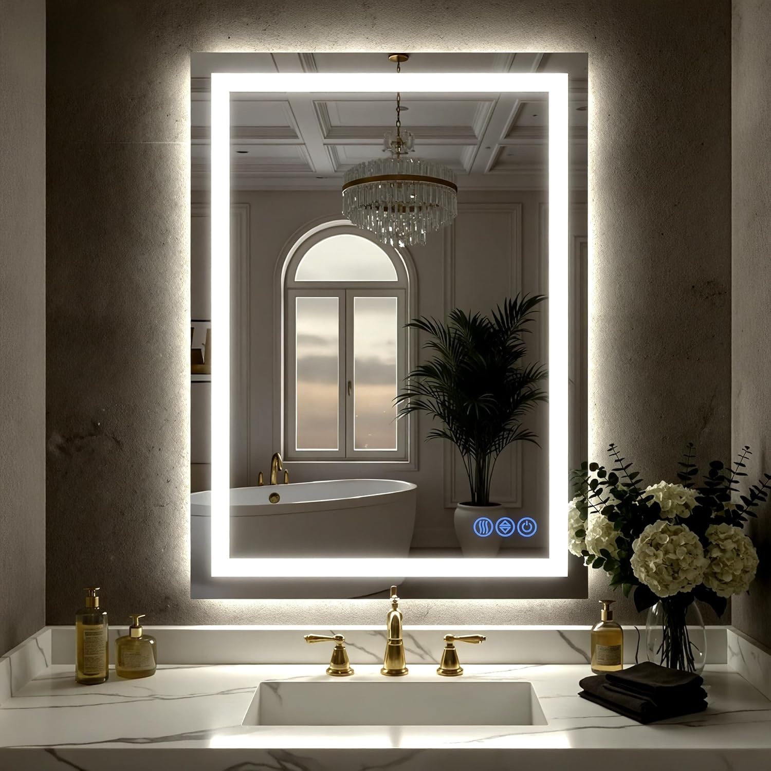 LED Bathroom Mirror with Lights 24"x36", Wall-Mounted Vanity Mirrors Front & Backlit Separate Light Control Stepless Dimmable Anti-Fog Memory 3 Color Temperatures Shatter-Proof Tempered Glass