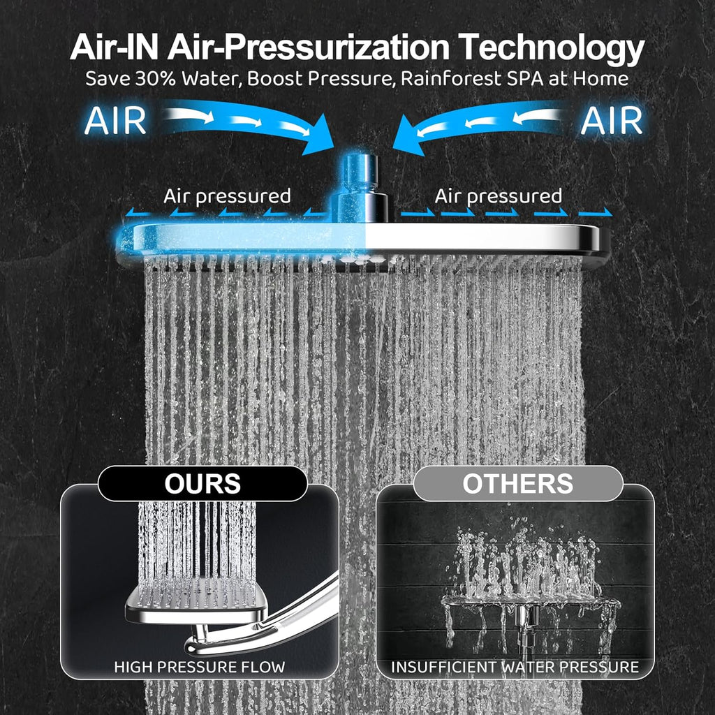 Rain Shower Head with filtered Handheld High Pressure rainfall Shower Heads with Handheld Spray Combo Adjustable one-piece stand daul shower head Built-in Magnetic Docking and Power Jets