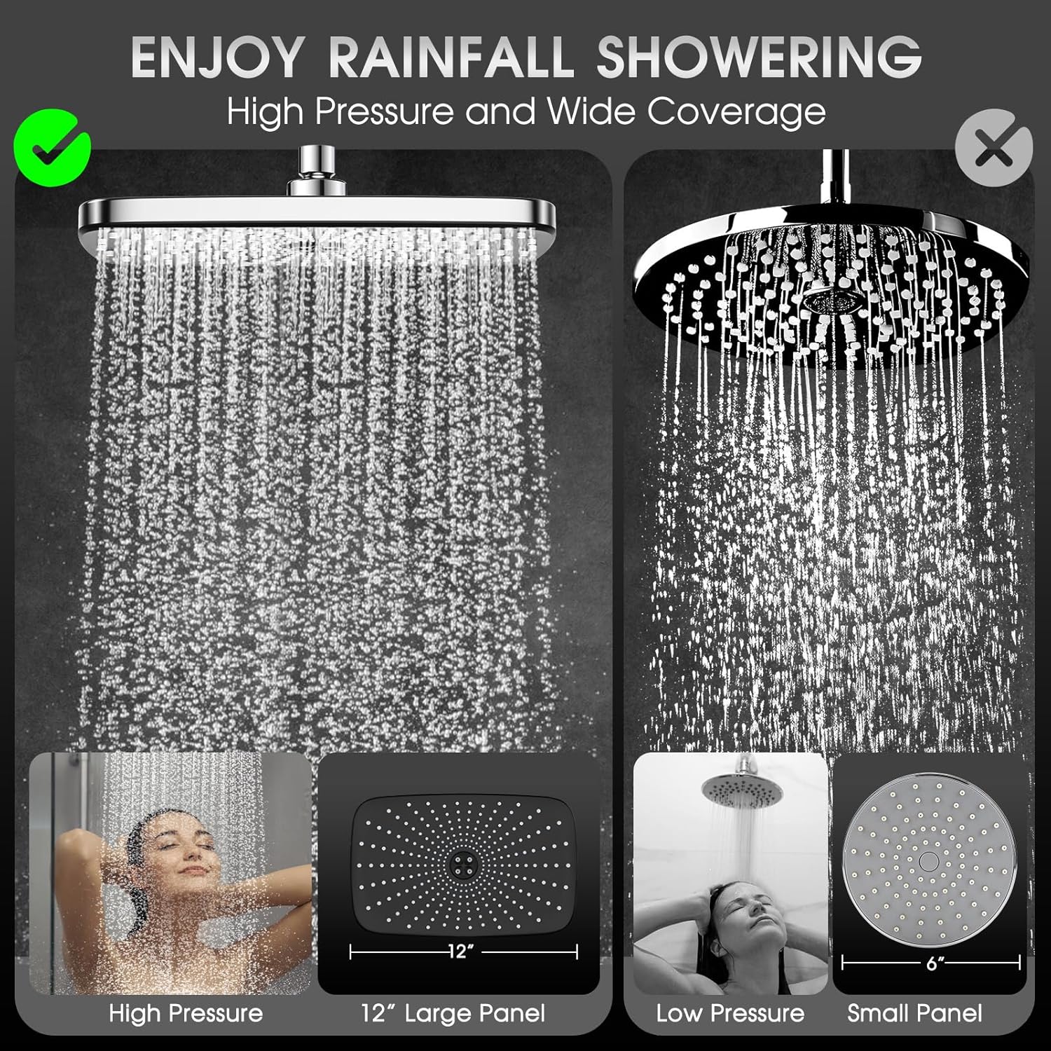 12" Rain Shower Head with Magnetic 4.7" 9-Mode Handheld Spray Combo, High Pressure Dual Shower Heads with Adjustable Extension Arm, with 59'' Extra Long Shower Hose (Chrome)