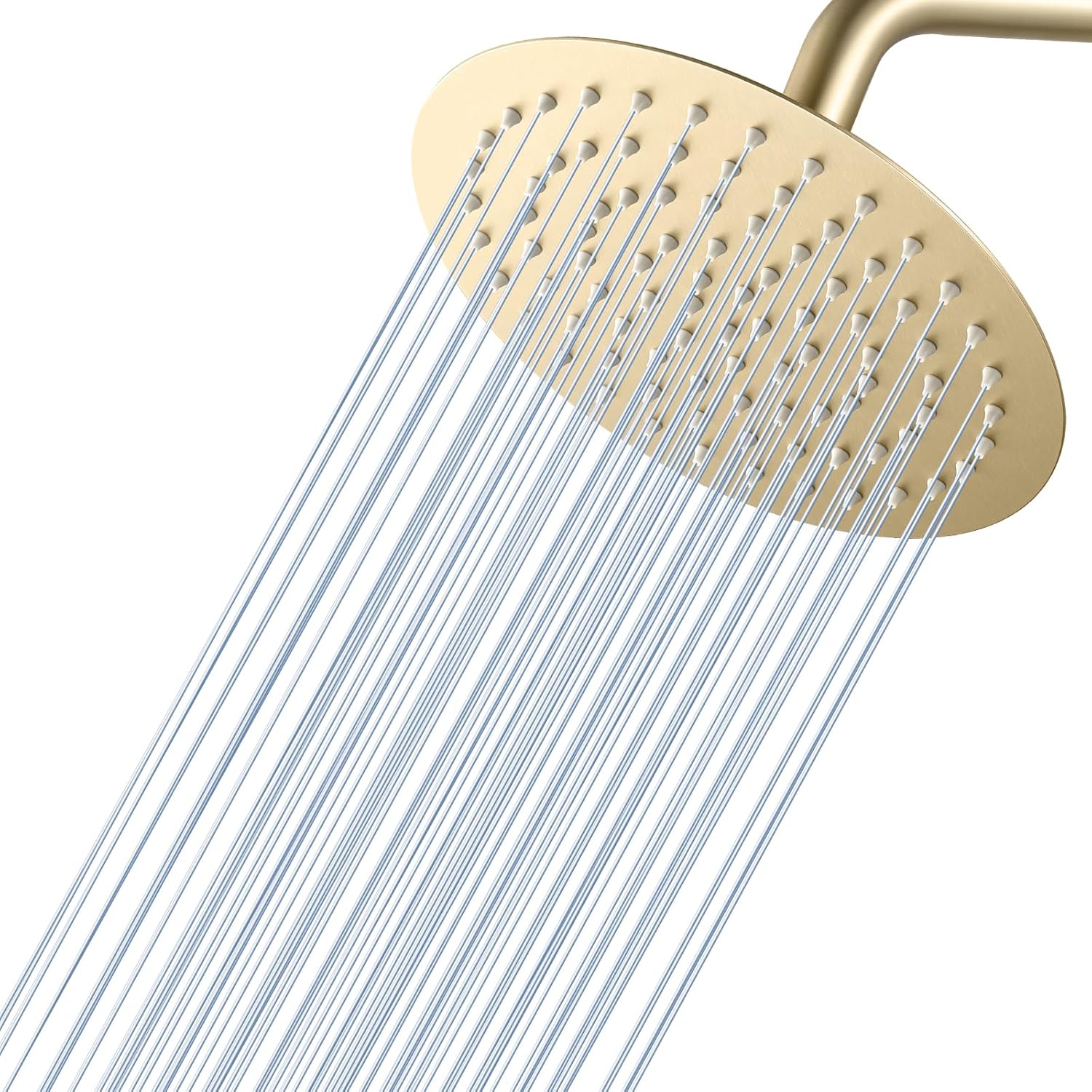 12 inch Brushed Gold Rainfall Shower Head - All Metal Stainless Steel Full Body Round Rain Shower with 120 Silicone Nozzles Modern Bathroom