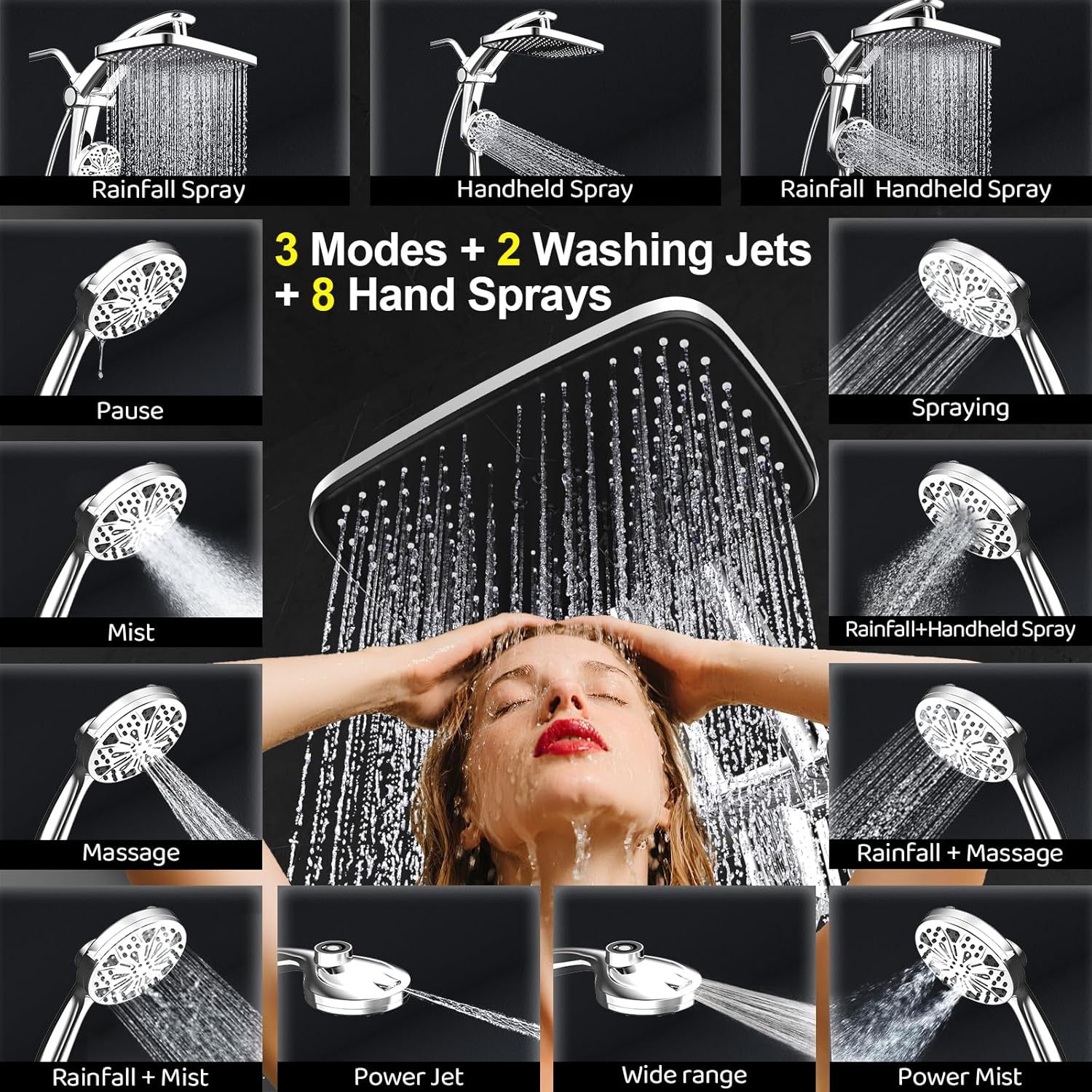 Rain Shower Head with filtered Handheld High Pressure rainfall Shower Heads with Handheld Spray Combo Adjustable one-piece stand daul shower head Built-in Magnetic Docking and Power Jets