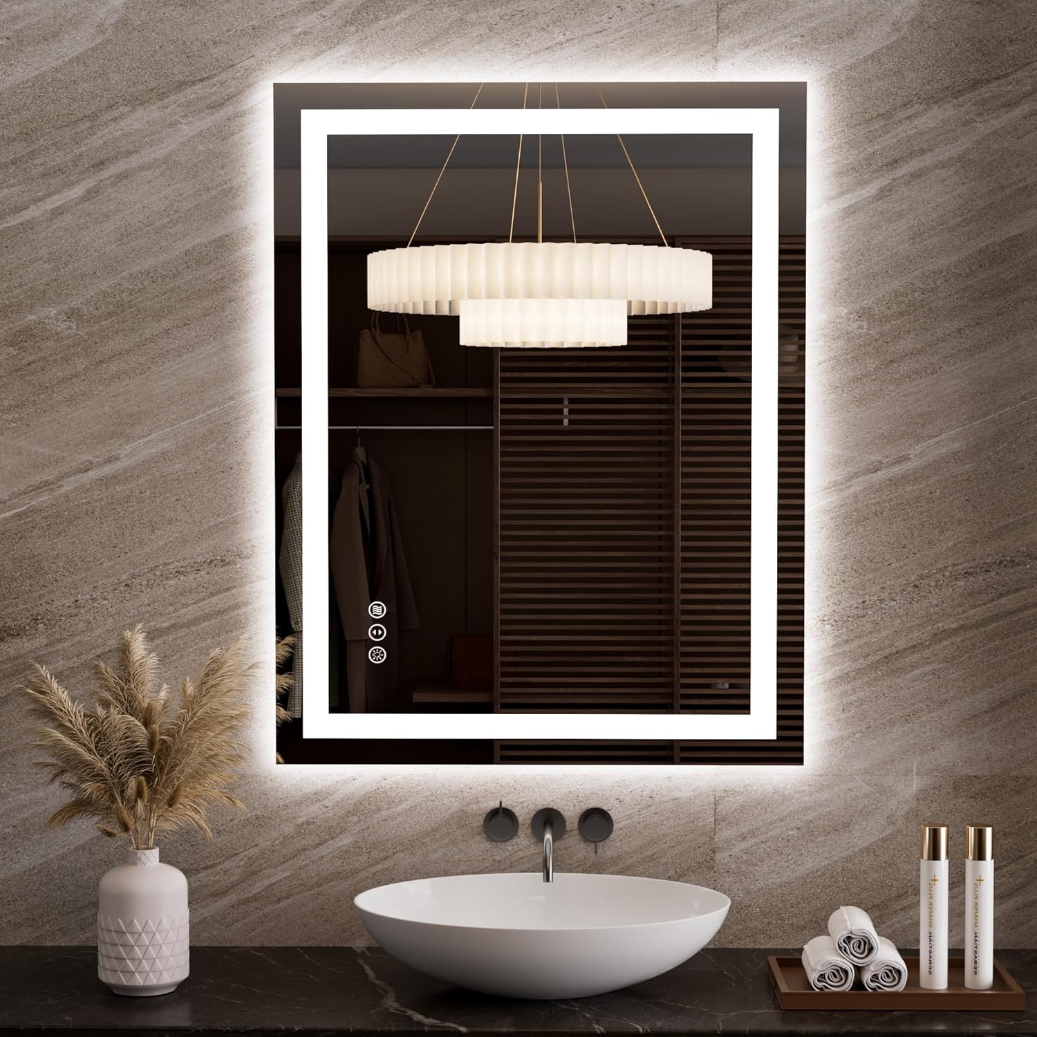 LOAAO 40X32 LED Bathroom Mirror with Lights, Anti-Fog, Dimmable, Backlit + Front Lit, Lighted Bathroom Vanity Mirror for Wall, Memory Function, Waterproof, Tempered Glass
