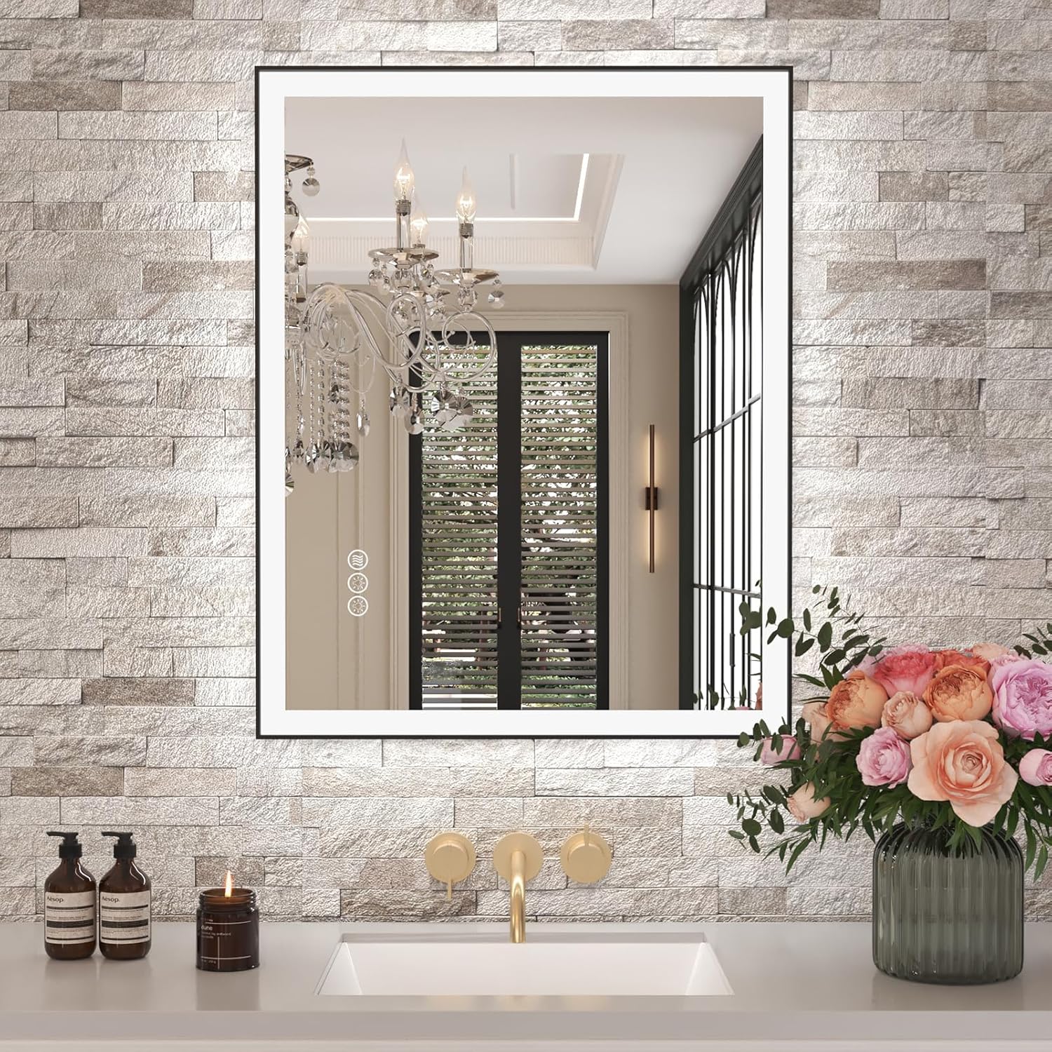 Amorho LED Bathroom Mirror 40"X32" with Front and Backlit, Stepless Dimmable Wall Mirrors with Anti-Fog, Shatter-Proof, Memory, 3 Colors, Double LED Vanity Mirror (Horizontal/Vertical)