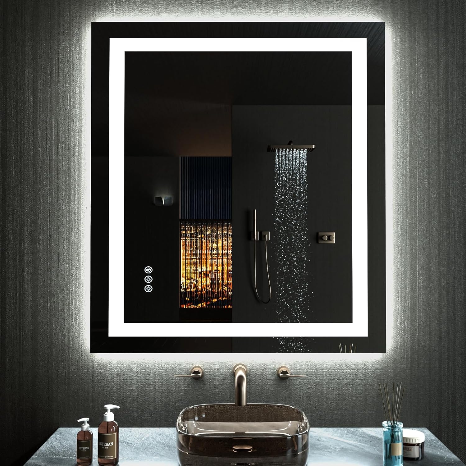 LOAAO 40X32 LED Bathroom Mirror with Lights, Anti-Fog, Dimmable, Backlit + Front Lit, Lighted Bathroom Vanity Mirror for Wall, Memory Function, Waterproof, Tempered Glass