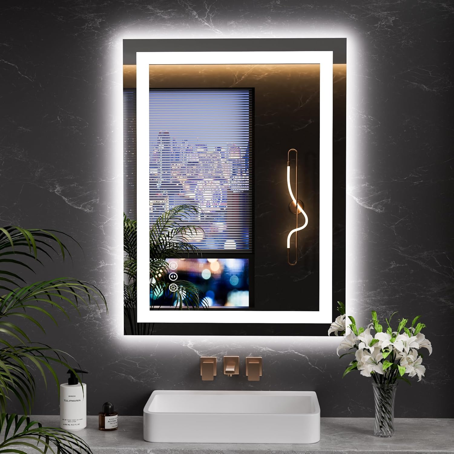 LOAAO 40X32 LED Bathroom Mirror with Lights, Anti-Fog, Dimmable, Backlit + Front Lit, Lighted Bathroom Vanity Mirror for Wall, Memory Function, Waterproof, Tempered Glass