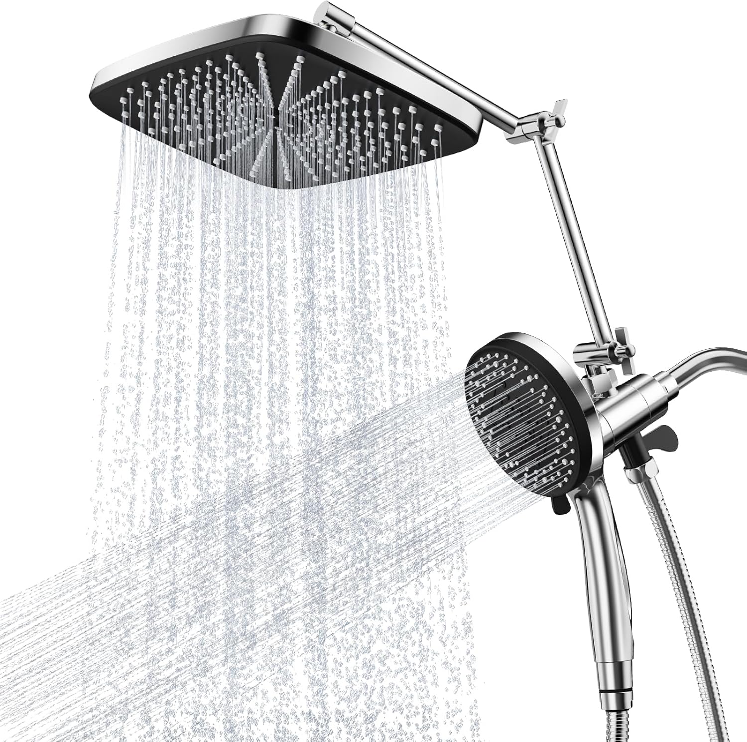 12" Rain Shower Head with Magnetic 4.7" 9-Mode Handheld Spray Combo, High Pressure Dual Shower Heads with Adjustable Extension Arm, with 59'' Extra Long Shower Hose (Chrome)