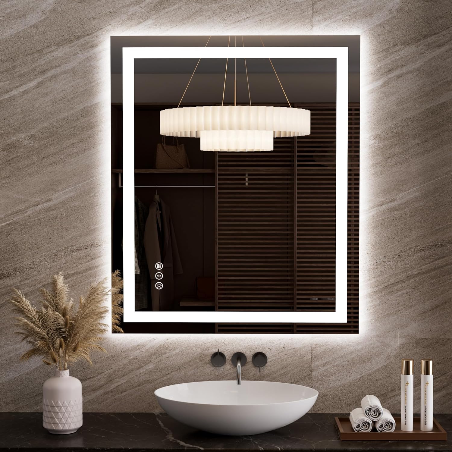 LOAAO 40X32 LED Bathroom Mirror with Lights, Anti-Fog, Dimmable, Backlit + Front Lit, Lighted Bathroom Vanity Mirror for Wall, Memory Function, Waterproof, Tempered Glass