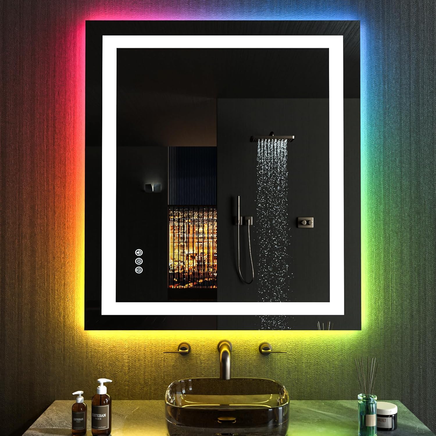 LOAAO 40X32 LED Bathroom Mirror with Lights, Anti-Fog, Dimmable, Backlit + Front Lit, Lighted Bathroom Vanity Mirror for Wall, Memory Function, Waterproof, Tempered Glass